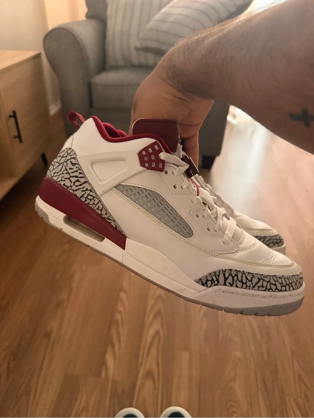 Jordan Spizike Low in White & Team Red with Elephant Print